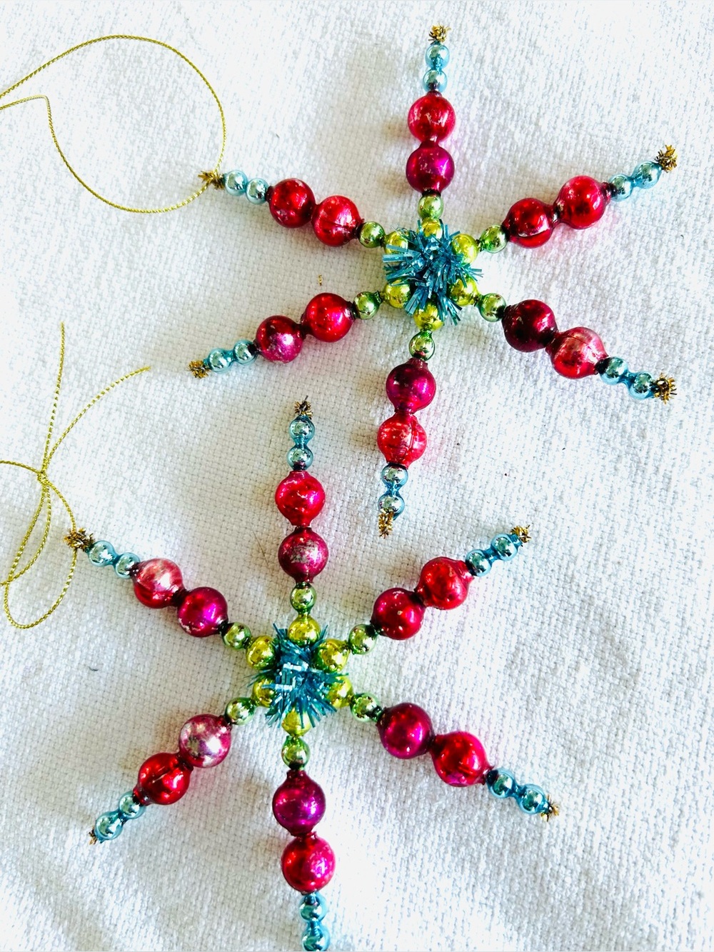 Vintage repurposed mercury, glass bead flowers holiday Christmas ornaments